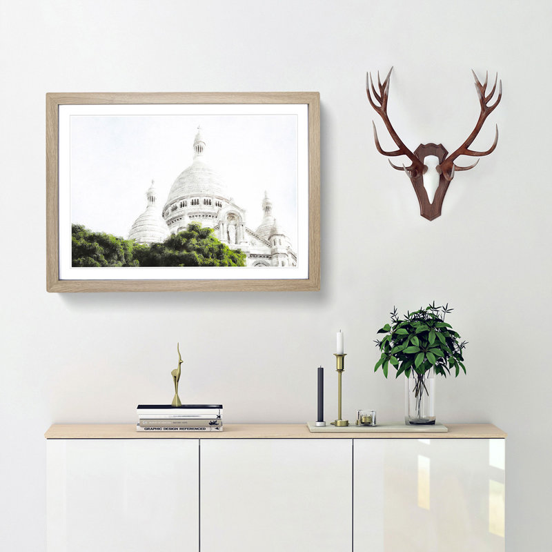 Montmartre Paris in France - Picture Frame Graphic Art Print, 45cm H x 63cm W x 2cm D, Oak Framed