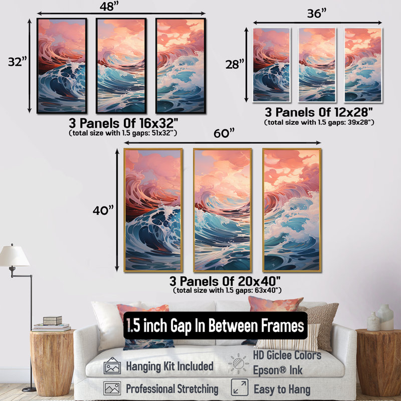 «Aqua Pastel Clouds Lansdcape II», ensemble d'art mural sur toile, Cadre flottant noir, H 28 po x l 36 po x P 1 po