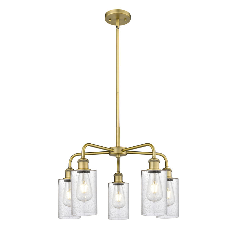 Lustre cylindrique à 5 lumières Ervine, Laiton brossé