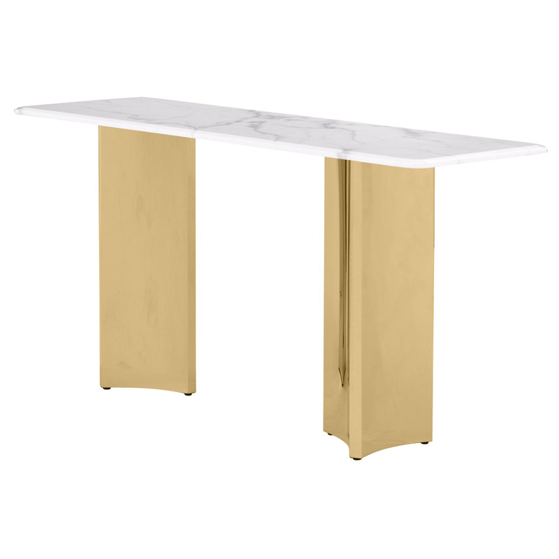 Console en marbre avec base en acier inoxydable, Doré