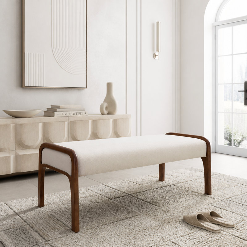 Banc long rembourré 50,25 po, Beige