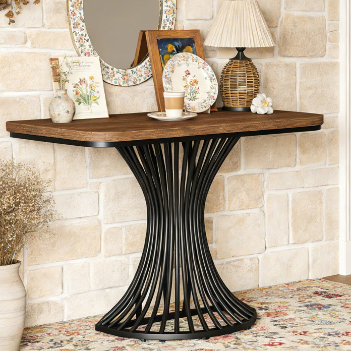 Accent Console Table Sofa Table with Geometric Metal Base
