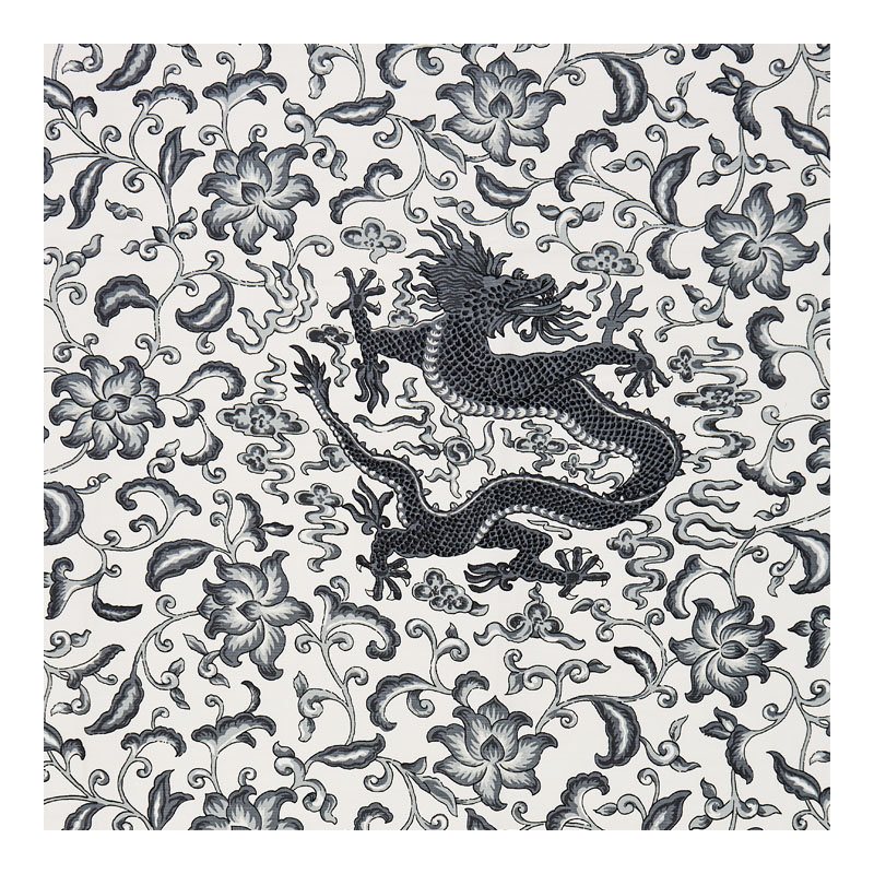 Oriana Chi'en Dragon Linen Print Fabric, Charcoal