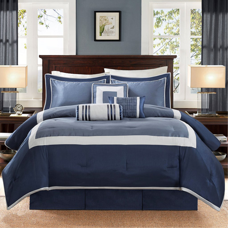 Ensemble d'édredon 7 pièces bleu marine, Marine, Édredon de grande taille et 6 pièces supplément