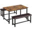 Ensemble table et chaises de salle à manger rectangulaires de style industriel de 44 pouces pour 4 personnes avec 2 bancs rembourrés-1213867702