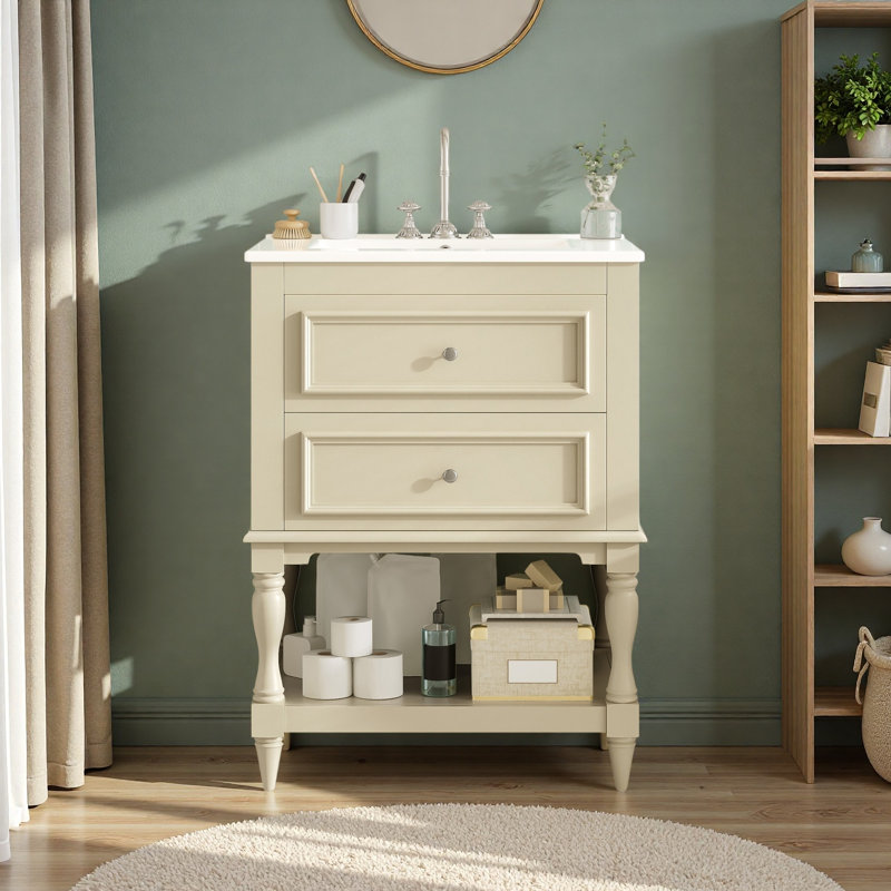 Meuble-lavabo 24 po avec lavabo en céramique, Beige