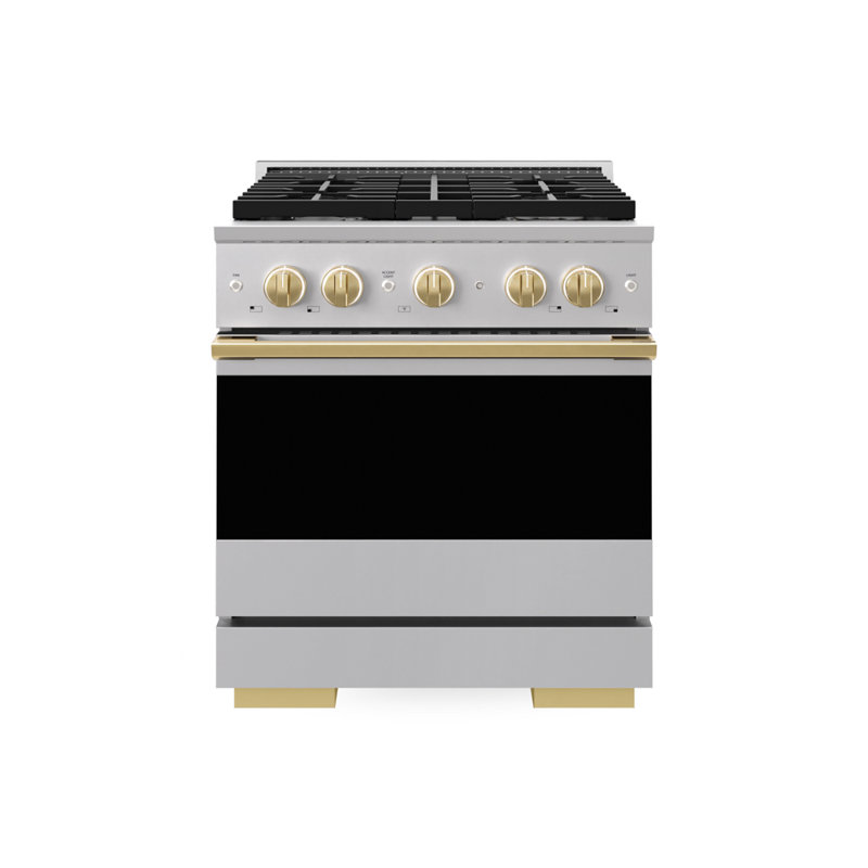 ZLINE Autograph 30 in. 4.2 cu. ft. Marino Dual Fuel Range in Black Stainless Steel & Bronze Accents