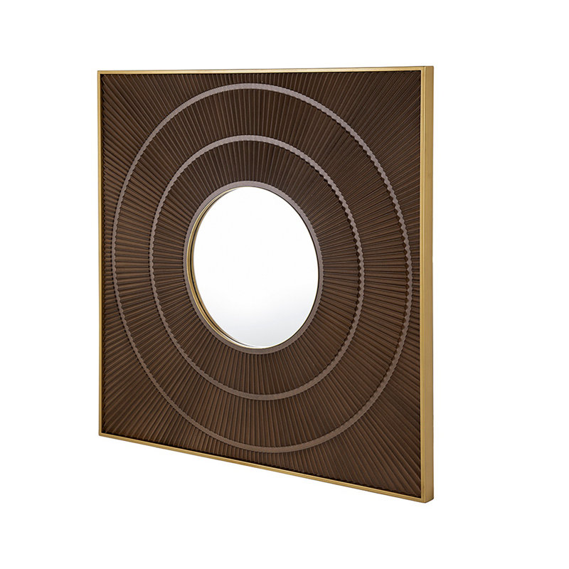 40" X 40" Square Carved Mirror With Pleated Design With Iron Frame, Neutral Colorway Wall Decor For Living Room Bathroom Entryway
