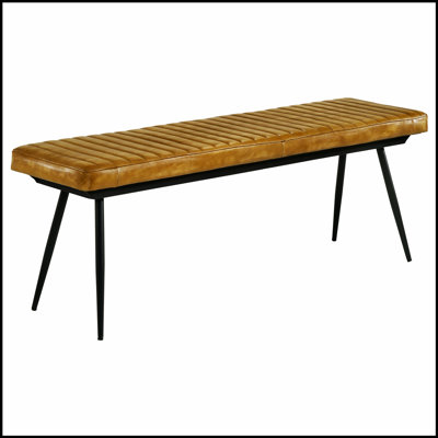 Stylish Faux Leather Tufted Cushion Side Bench With Metal Tapered Legs For Elegant Dining And Seating