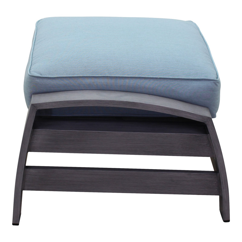 Gray Aluminum Outdoor Ottoman with Blue Sunbrella Cushion