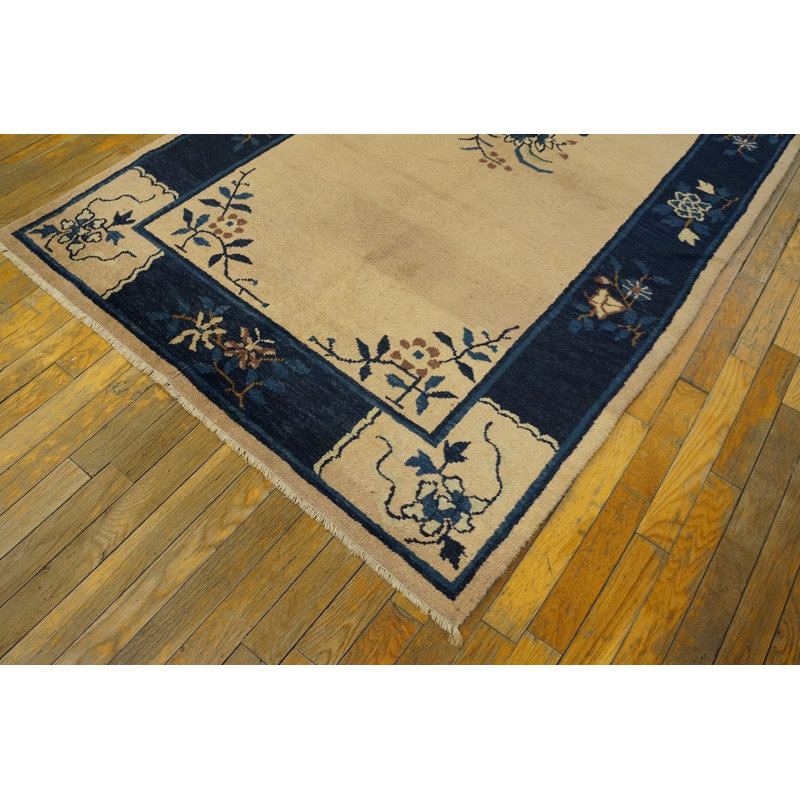 Small Scatter Size Chinese - Peking Rectangle Knotted 1920s Ivory Wool Antique Rug