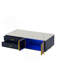 Table basse moderne bleu marine avec 2 portes de rangement en verre, 4 tiroirs, pieds en métal doré et éclairage multicolore de 47,2 po