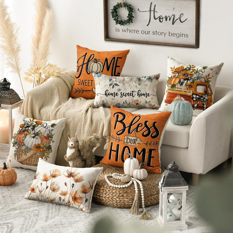 Coussins décoratifs d'automne 18 po x 18 po Automne Citrouille Home Sweet Home