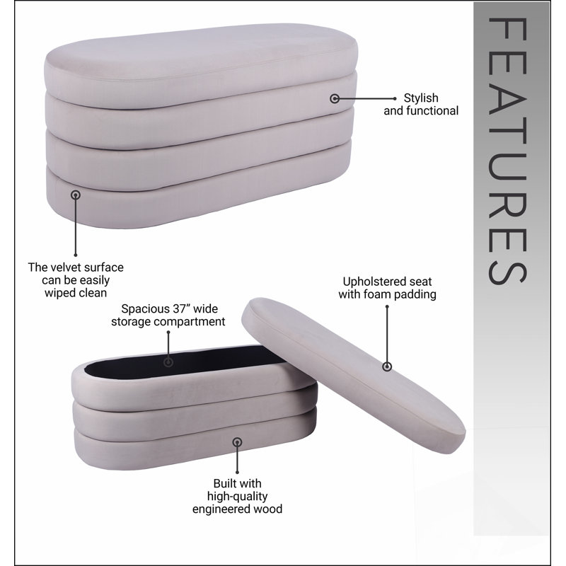 Banc en velours avec rangement, conception simple, confortable et durable, banc multifonctionnel