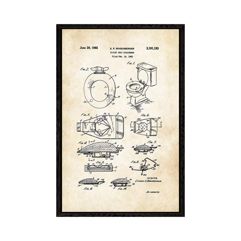Toilet Seat by Patent77 - Floater Frame Gallery-Wrapped Canvas Giclée on Canvas, 66.04 cm H x 45.72 cm W, Black