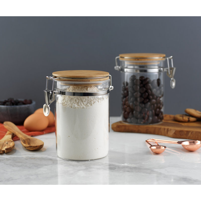Pots de rangement en verre étanches avec couvercle en bambou JoyJolt, 4 pièces, H 6 po x l 5,5 po x P 4,12 po
