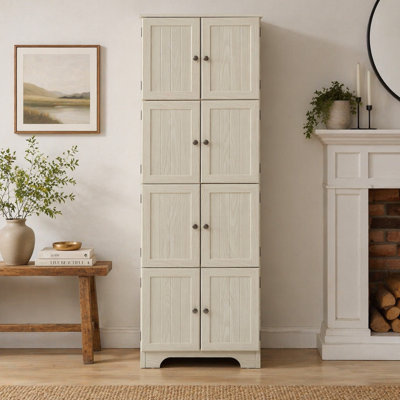 Grande armoire de rangement de 72,4 pouces avec 8 portes et 4 tablettes, spacieuse et élégante pour l'organisation à la maison