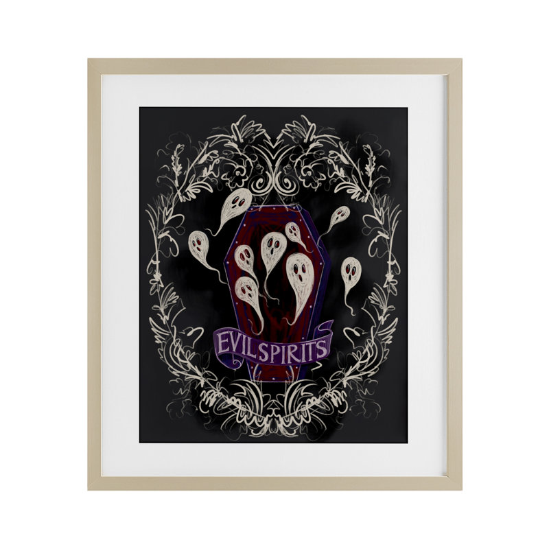 «Evil Spirits Ghost», reproduction encadrée sous verre, conception de Connie Summers, Cadre de récolte en pin