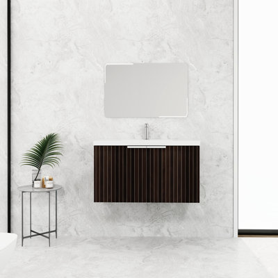 Armoire de rangement moderne avec lavabo en résine. 36 po, fixation murale. Rayures pratiques. Meuble-lavabo généreux de 36 po, monté. Motif. Abondante
