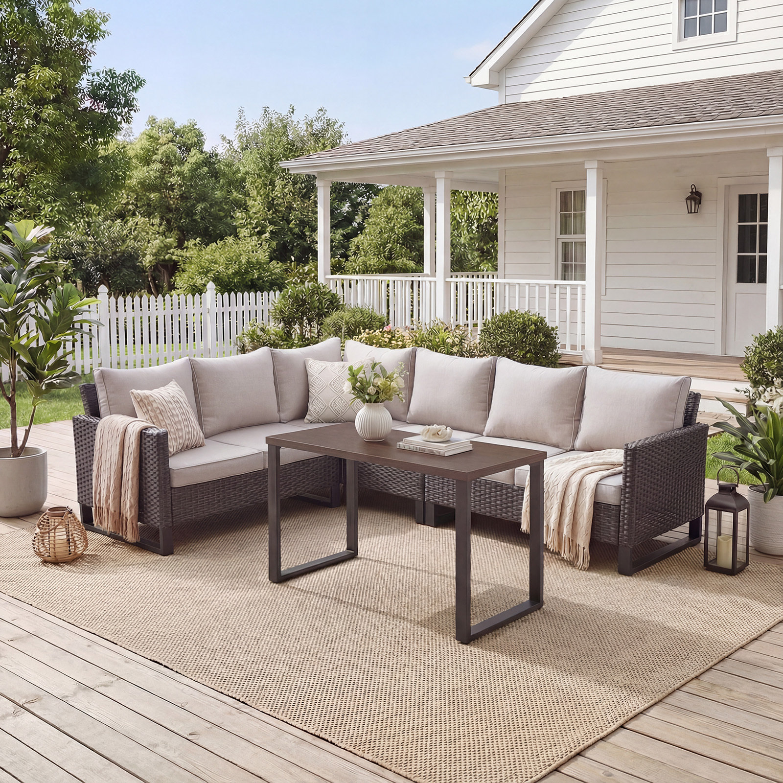 Modular Seating Rectangle Red Barrel Studio Salome 4 Piece Wicker Outdoor Modular Sectional ...