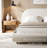 Modern upholstered storage bed in cream boucle fabric with lift-up storage and curved headboard-1094317123