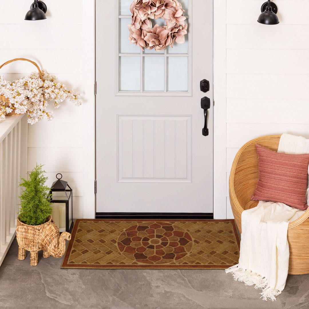 Kesha Ornamental Tiled Medallion Recycled Rubber All Weather Indoor Outdoor Non-Slip Door Mat Fleur De Lis Living 