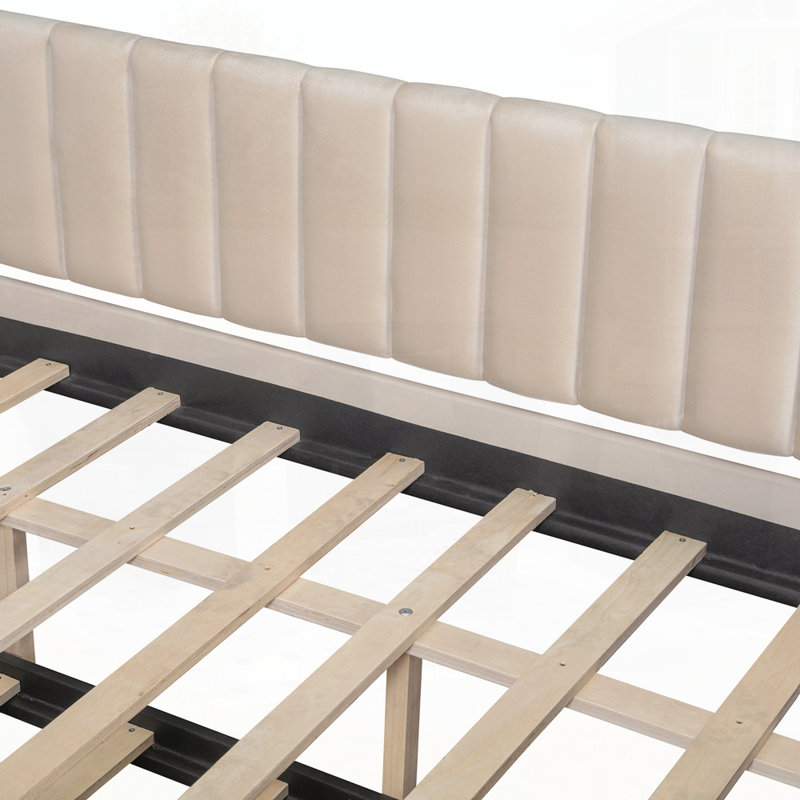 Lit de jour rembourré polyvalent avec lit gigogne escamotable pour un espace de couchage supplémentaire, Beige
