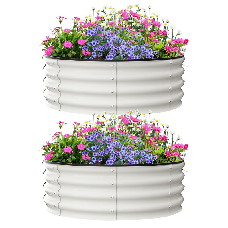 Jardinière extérieure ronde en acier galvanisé 3 pi x 3 pi x 1 pi à hauteur réglable avec rebord en caoutchouc à hauteur réglable pour les herbes et les légumes