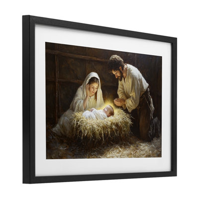 Christ Is Born Nativity Framed Print Under Glass, design by Petal Prints Design