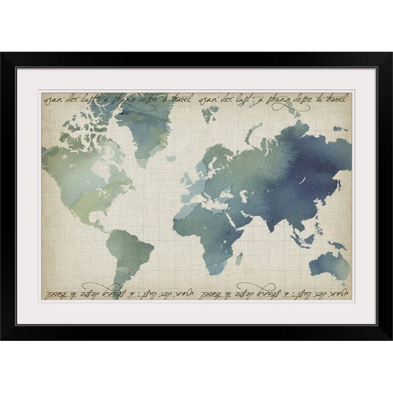 Pritzker Watercolor World Map, «Grace Popp», impression, Cadre noir, H 20 po x l 26 po x P 1 po
