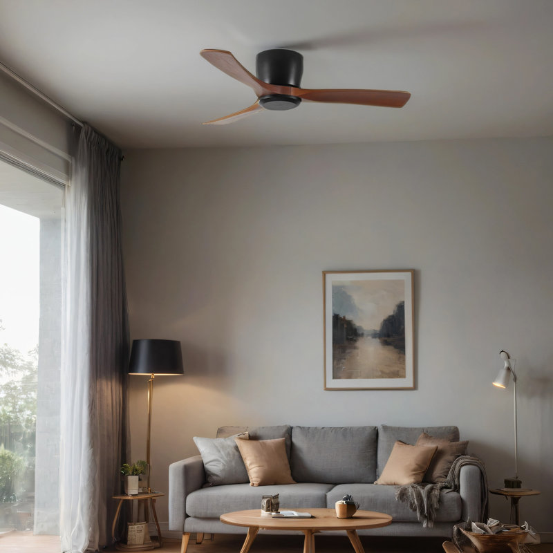 Ventilateur de plafond 52 pouces sans lumière avec télécommande, ventilateur encastré à profil bas sans lumière, moteur CC réversible silencieux avec minuterie