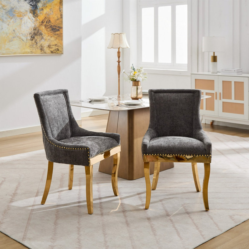 Chaises de salle à manger en chenille, Gris