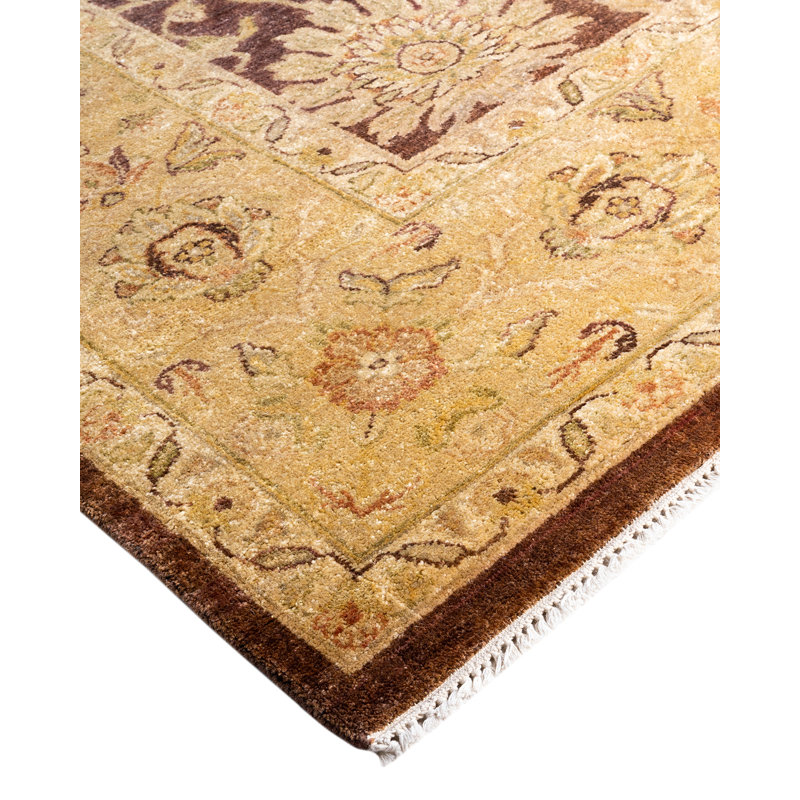 Oushak Brown and Beige Floral Wool Handmade Area Rug