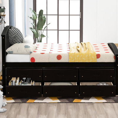 Lit plateforme simple avec rangement en pin massif, support de matelas à 10 lattes, capacité de 200 lb, capacité de poids