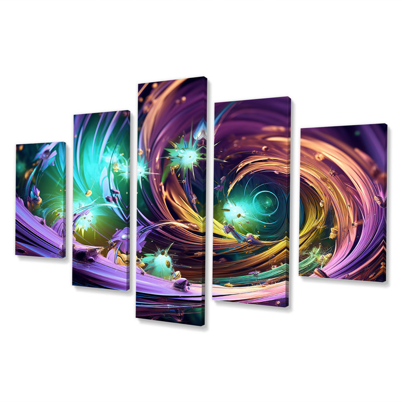  «Purple and Green Fractal Fusion I - Abstract Fractal Multipanel Wall Art, ensemble