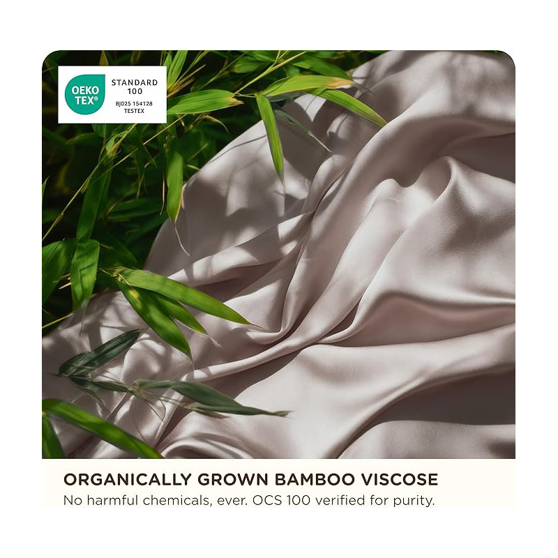 Bedsure 100% Organically Grown Bamboo Viscose Sheets - 18 Inches Deep Pocket Sheets With Elastic Corner, Queen Sheet Set, -Soft, Silky & Cooling Bedsheets, Oeko-Tex, 4 Pieces, Taupe