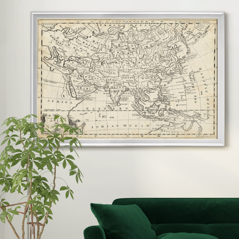 " Map Of Asia ", 26.5" H x 36.5" W x 1" D, Silver Framed