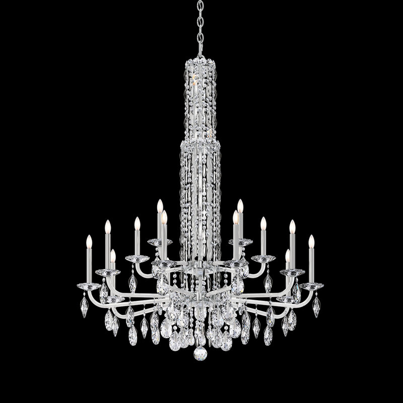 Siena 17 Light 40.5in x 50.5in Two-Tier Chandelier in Black with Clear Radiance Crystals, Czech, Stainless Steel