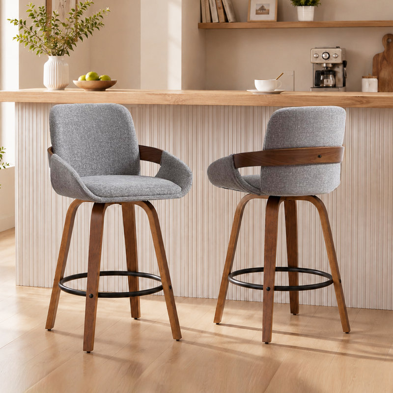 Ensemble de 2 tabourets de bar et de comptoir pivotants, Gris clair, 2