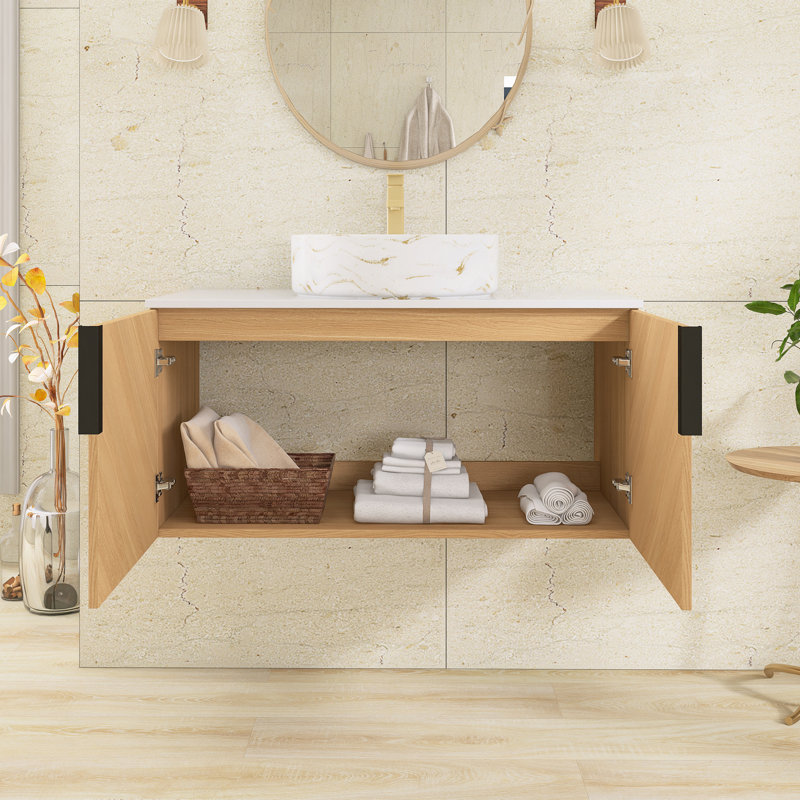 Meuble-lavabo mural simple 35,4 po avec dessus en pierre reconstituée, 35.44"