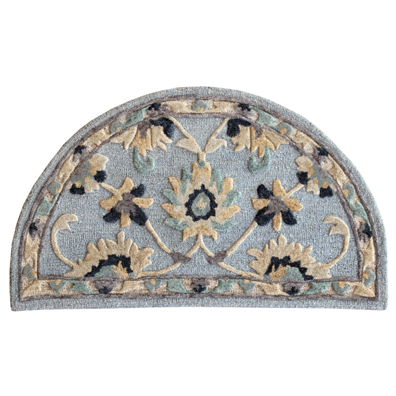 Emmersen Floral Handmade Wool Area Rug in Gray