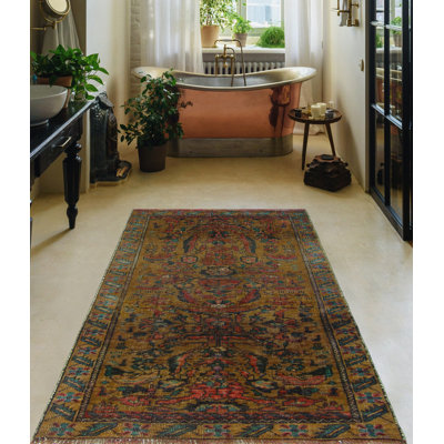 Tapis Edwardo rétro fait à la main - doré - rose, 2 pi 6 po x 4 pi 5 po