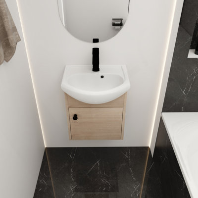 Petit meuble-lavabo de 18 po avec lavabo en céramique, fixation murale