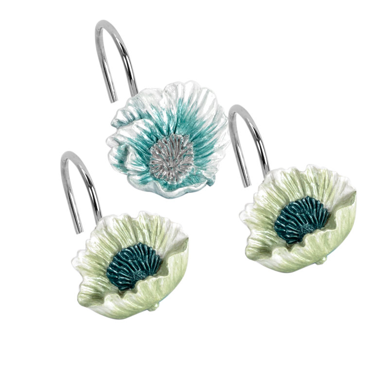 Crochets de rideau de douche Poppy Fields, Bleu ciel / Vert