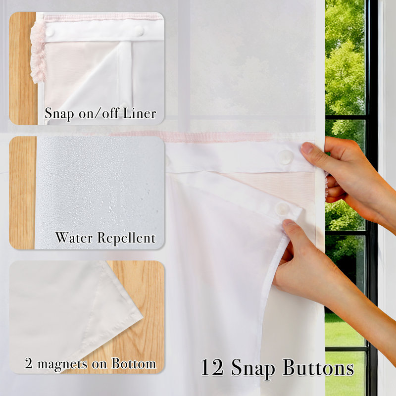 No Hook Tufted Floral Shower Curtain with Snap-In Liner