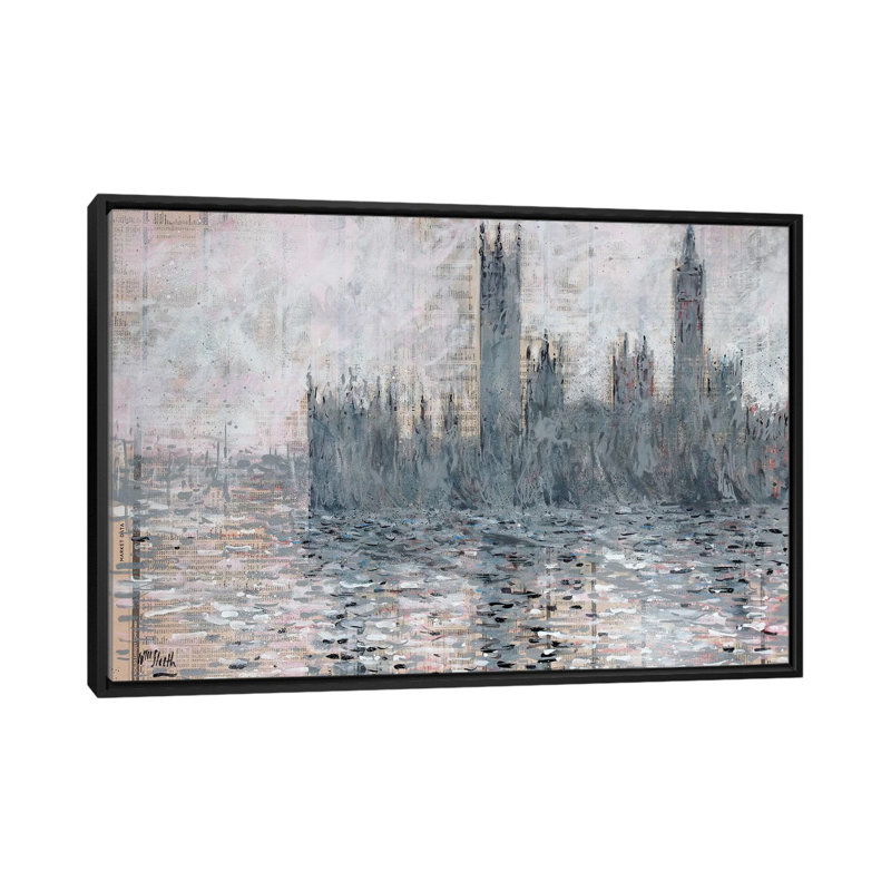 « westminster gray », reproduction sur toile, H 18 po x l 26 po x P 1,5 po, Toile avec cadre noir, Pas de tapis