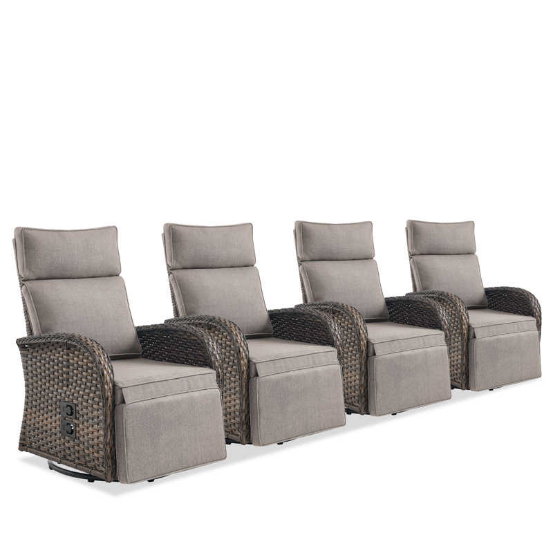 Chaise longue inclinable et réglable en osier Serita, Beige, Brun