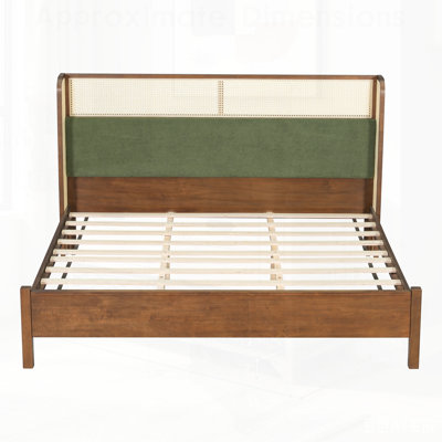 Structure de lit robuste en noyer et vert, aucun sommier nécessaire, supportant 800 lb, parfaite pour les chambres à coucher modernes et contemporaines