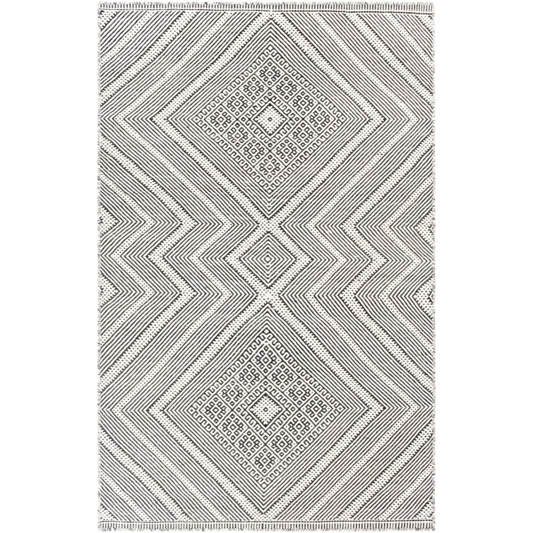 Acsa Geometric Handwoven Wool Black/Cream Area Rug
