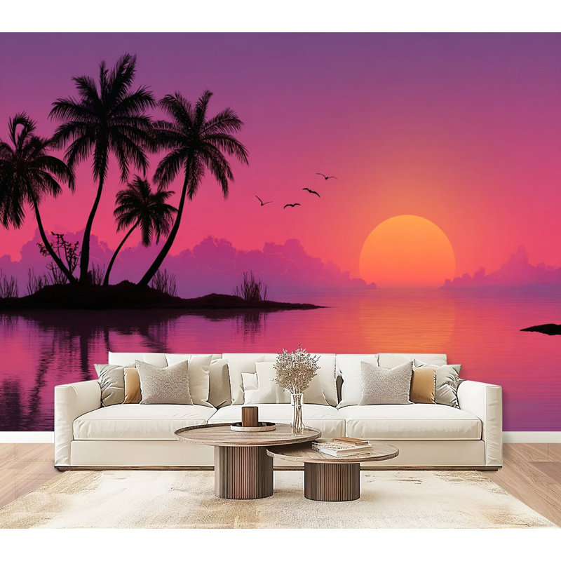 Papier peint auto-adhésif Hawaiian Beach Sunset Palm Tree, L 96 po x l 69 po